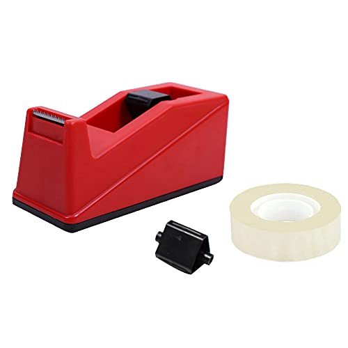 Dbkmpz Classic Desktop Tape Dispenser,1 In Core,Non-Skid Base - With 1 Premium Rolls Invisible Clear Tape, Perfect For Office, Home, School (Red) #TOP1