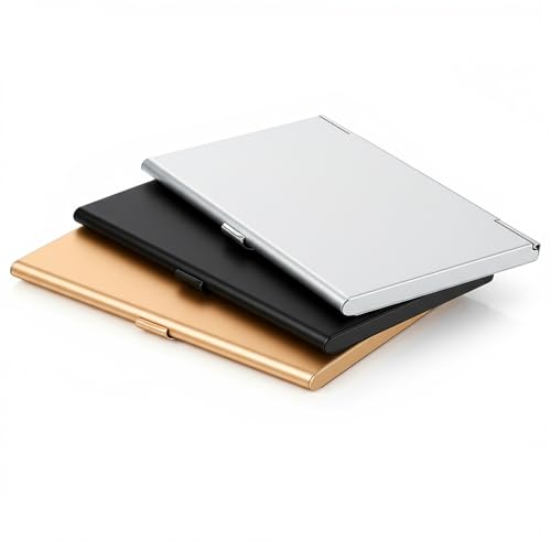 Xthrotsenk 3 PCS Metal Business Card Holders Pocket Business Card Holder Metal Cards Case Aluminum Alloy for Women, Men, Silver, Black, Light Gold