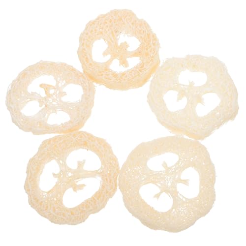 Tofficu Esponja de Lufa Natural 5 Piezas 6-7 Cm para Baño y Cocina, Jabonera Multifunción Biodegradable, Esponja Vegetal Exfoliante para Ducha y Limpieza Doméstica