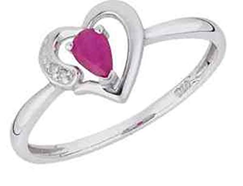 ANELLO IN ORO BIANCO 9 CT CON CUORE IN RUBINO e