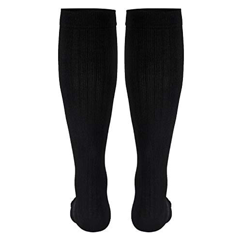 Image of NuVein Men's Compression Socks, 8-15 mmHg Support, Dress Trouser Style, Over Calf Knee High, Black, X-Large