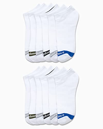 New Balance Men's Athletic Arch Compression Cushioned Low Cut Solid Socks (12 Pack), Size 6-12.5, White/Stripe #TOP1