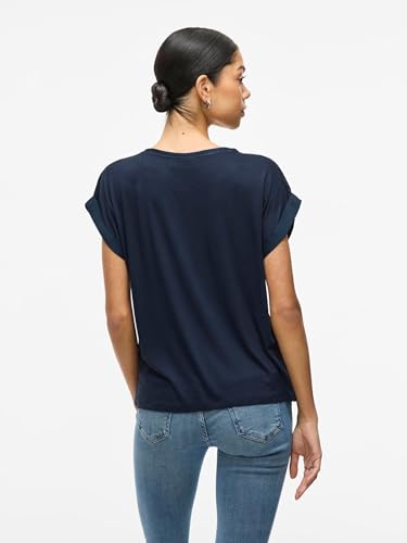 Vila Viellette S/S Satin Top/Su-Noos Camiseta, Azul Marino, 44 Mujeres