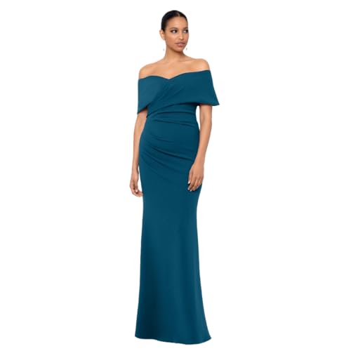 Betsy & Adam Women's Long Off The Shoulder Scuba Crepe Dress, Azure, 8 by Betsy & Adam - Used condition - US$266.85