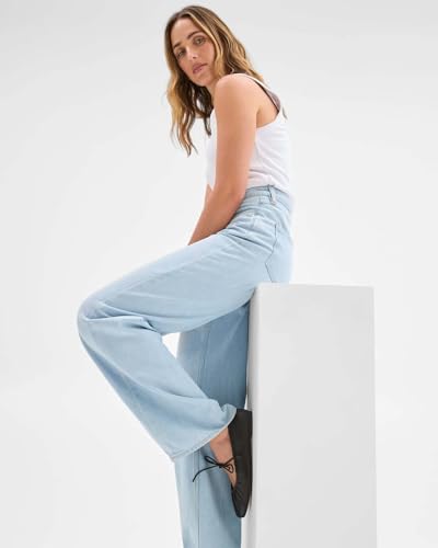 Image of KOTTY Women's High Waist Straight Fit Cotton Blend Denim Jeans|Comfortable Regular Length Casual Jeans for Women