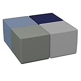 Factory Direct Partners 10455-NVPB SoftScape 18' Square Ottoman, Collaborative Flexible Seating for Kids, Standard 16' H, (4-Piece Set) - Navy/Powder Blue