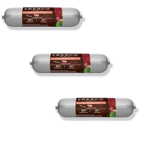 FRESCO Barf Wurst Complete Menü Rind mit Karotten, Birnen & Grünlippmuscheln | 3er Pack | 3 x 400 g | Alleinfutter für Hunde | Hoher Proteingehalt | Ohne Zusatzstoffe