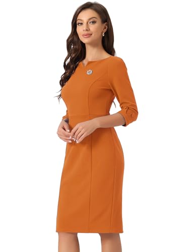 Image of Allegra K Work Dress for Women 3 /4 Sleeve Boat Neck Back Slit Sheath 2026 Professional Bodycon Business Casual Dresses
