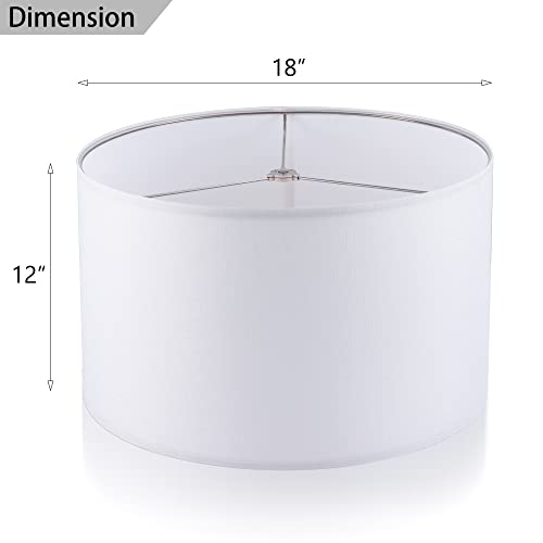 Wellmet Self-assembly Lampshade, White, 18" Top x18" Bottom x12" High, Drum Lampshade for Table Lamp, Bedside Lamp, Floor Lamp, Fabric Replacement Lamp Shade Classic Modern Style, Spider Fitter by Wellmet - Image 3