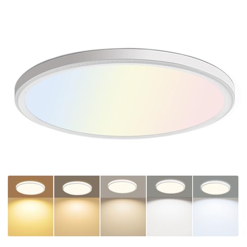 hunhun 3200lm LED Flush Mount Ceiling Light 12 Inch,5CCT Adjustable, Super Slim 0.87 inch led Ceiling Light Fixture for Bedroom, Living Room, Dining Room (White, 1-Pack)