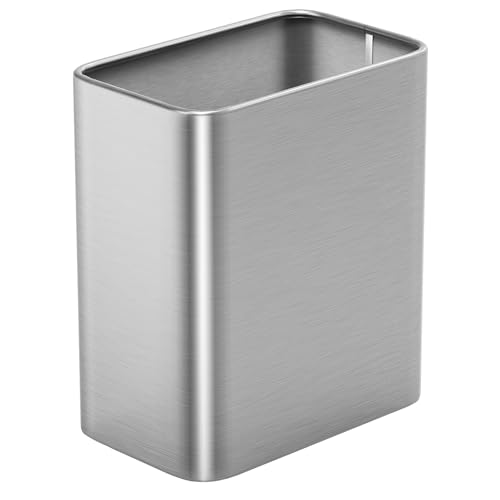Cesun Small Bathroom Trash Can 2.1 Gallon Wastebasket, Modern Metal Garbage Can Office Waste Basket, Silver Stainless Steel Trash Bin for Bedroom, Home Office, Toilet, rv, Near Desk, Under S