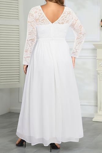 Image of Talisea Plus Size Formal Wedding Dresses - Gowns Evening Prom Elegant V Neck Long Sleeve Lace Chiffon Long Maxi Dress