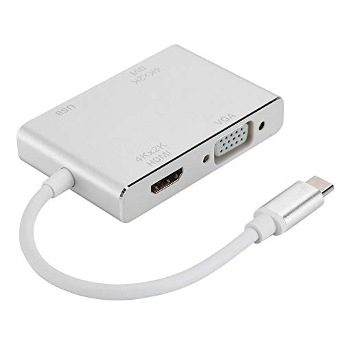 Bewinner USB Hub Adapter Portable Type-C USB hub Converter, 4-in-1 Type-C to HDMI + VGA + DVI + USB3.0 Port Multifunction Hub Adapter Converter Support HDMI+VGA Dual-Screen,