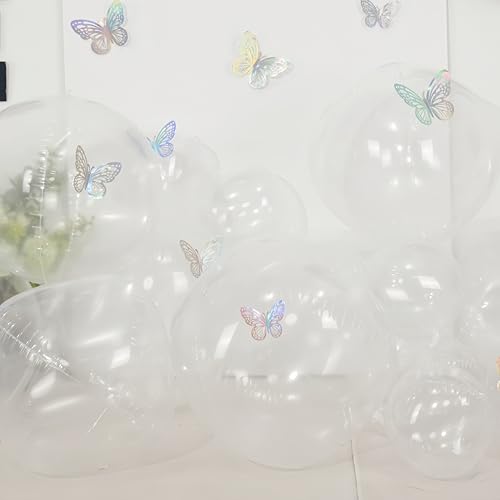 Image of 12PCS Clear Round Foil Balloons 22 inch 15 inch 10 inch Large Mylar Bubble Balloons | Transparent 4D Ball Balloons for Birthday Party, Graduation, Wedding, Christmas, New Year, Disco Prom Party Decorations