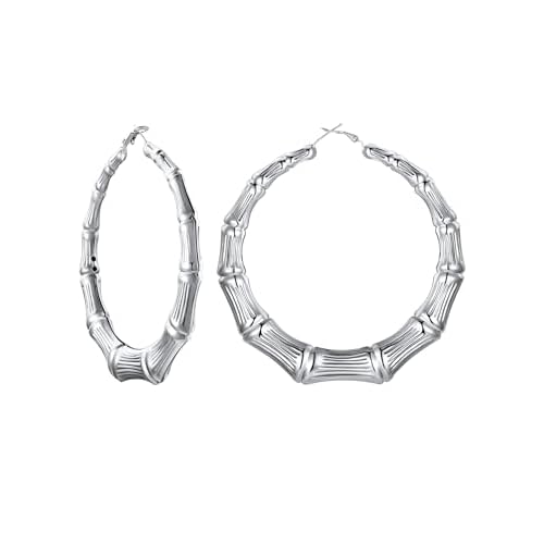 U7 Bamboo Earrings for Women 18K Gold Plated/Stainless Steel/Personalized Black Statement Extra Large Hoop Earrings 80s 90s Custom Name Huggie Earring