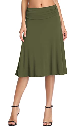 Image of Urban CoCo Women's Ruched High Waist Knee Length Jersey A-Line Stretchy Flared Casual Skirt