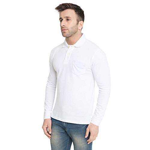 Image of CHKOKKO Men's Polo Cotton Regular Fit Full Sleeves T-Shirt with Pocket White Size S