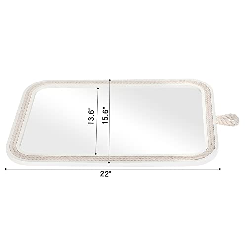 Decor Trends Decorative Rope Mirror For Walls 22''Lx16''W Small White Rectangle Mirror Vertical Hanging Mirror With Hanger Loop,Nautical Theme #TOP1