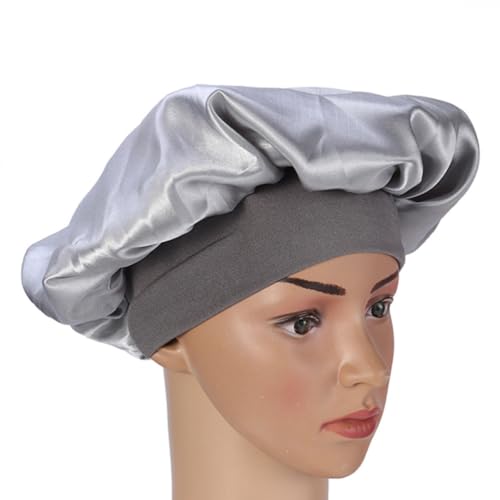 DINHEAROM Diadema Elástica de Ala Ancha para Dormir Mujer en Casa, Gorro de Satén Plata Multifuncional Que Mantiene la Cama Limpia y Cuida el Cabello