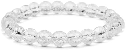 - REBUY Clear Quartz Crystal Bracelet, Healing Crystal Bracelet, Gemstone Bracelet, Beaded Bracelet for Men & Women, Color Clear, Bead Size 8 mm