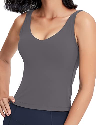 Image of POSHDIVAH Longline Sports Bra Workout Tank Tops | Padded, Removable Pads, Built in bra, Wirefree, Buttery Smooth, Soft, Fitness, Running, Yoga, Wide Straps, U-back