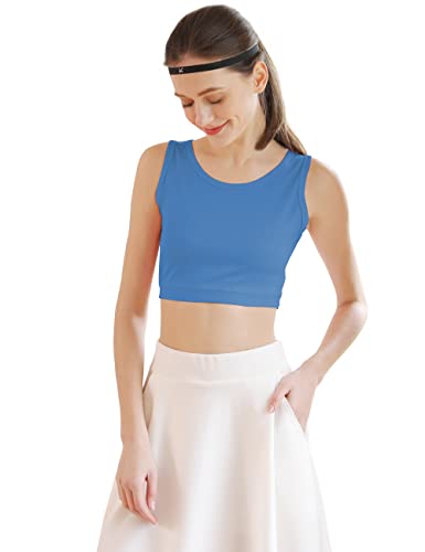 Vikideer 3 Pack Basic Crop Tank Tops For Women Short Yoga Dance Athletic Sport Shirts For Teen Girls Grey Indigo Blue Light Pink X-Small #TOP1
