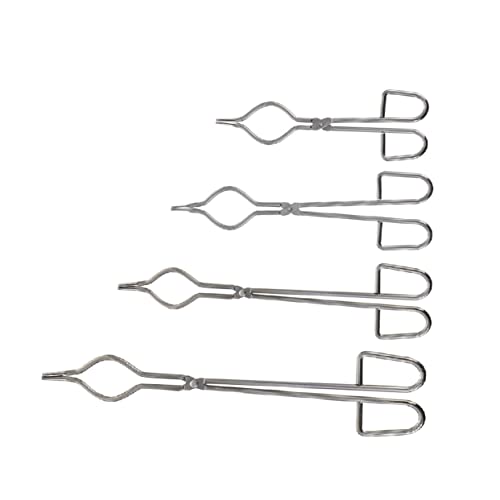 SKISUNO 4pcs Crucible Tongs Lab Clamp Crucible Beaker Clamps Laboratory Tongs Lab Tongs Foundry Dish Tongs Industry Refining Tongs Crucible Pouring Tongs Flask Silver Stainless Steel