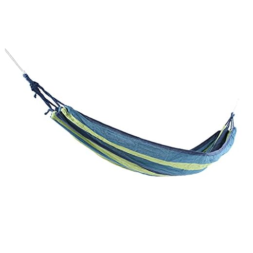 Canvas Hängmatta Hängande Gungbädd Bärbar Campinghängmatta med Bärväska för Hem, Utomhus, Bakgård, Strand, Uteplats Upp Till 500 Kg(Blå med färgband)