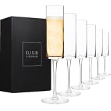 ELIXIR GLASSWARE Champagne Flutes, Edge Champagne Glass Set of 6 - Modern & Elegant for Women, Men,
