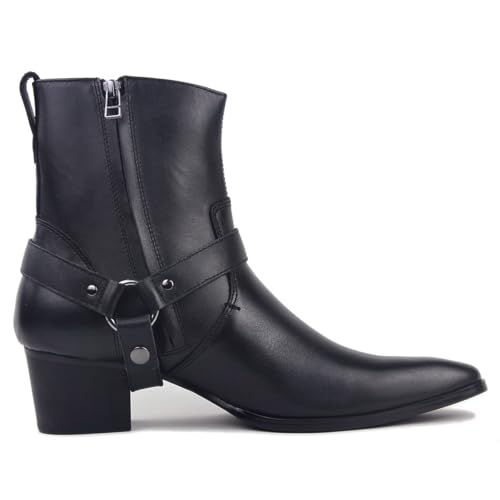 Image of Dress Boot for Men Heels Casual Chelsea Combat Ankle Chukka Boots Zipper Black JY002