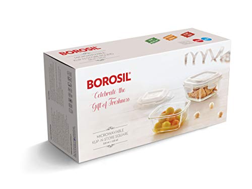Borosil Klip-N-Store Set of 2 Microwave & Oven Safe Gift Set, Glass Storage Container, 320ml & 520ml Square, with Air Tight Lid (Transparent) 5 Borosil Klip-N-Store Set of 2 Microwave & Oven Safe Gift Set, Glass Storage Container, 320ml & 520ml Square, with Air Tight Lid (Transparent) - Image 5