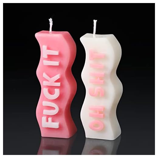 Coume 2 Pieces Aesthetic Candles Atmosphere Candle Wavy Word Fun Shaped Trendy Soy Wax Scented Cool Funny Gift for Christmas Office Birthday Home Decoration (Funny), White,pink