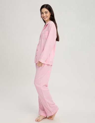Image of Womens Muslin Pajama Set 100% Cotton Double Gauze Linen Like | Breathable Soft Comfort Button Up Loungewear Sleepwear PJ Set