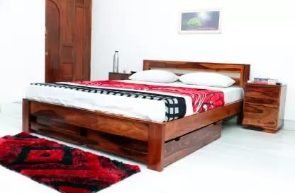 Image of Solid Wood Queen Drawer Bed (Finish Color - Honey, Delivery Condition - DIY(Do-It-Yourself))