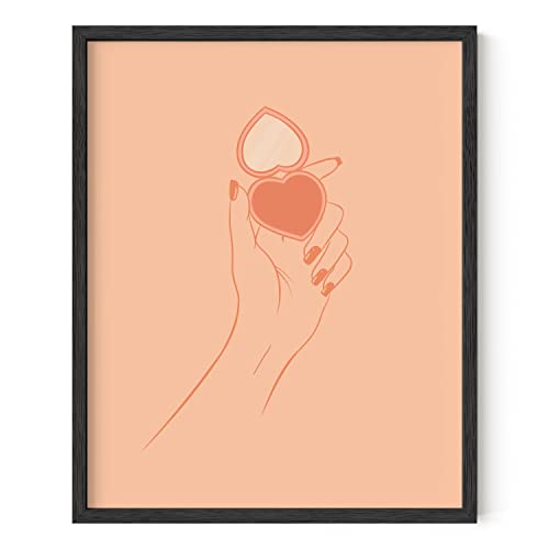 HAUS AND HUES Makeup Wall Art and Peach Wall Decor - Makeup Pictures Wall Decor & Aesthetic Posters for Teen Girls, Vintage Travel Poster, Hawaii Room Decor, Heart Mirror Print (Black Frame, 16x20)