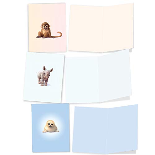 The Best Card Company - 10 Watercolor Blank Cards With Envelopes (4 X 5.12 Inch) Cute Animals, All Occasion Note Cards For Kids - Zoo Babies M6726Ocb #TOP4