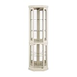 HRVEOCEI Curio Cabinet with Lighted, Display Cabinet with Glass Doors, Corner China Cabinets with Tempered Adjustable Glass Shelves & Carved Decoration (Antique White, Tall)