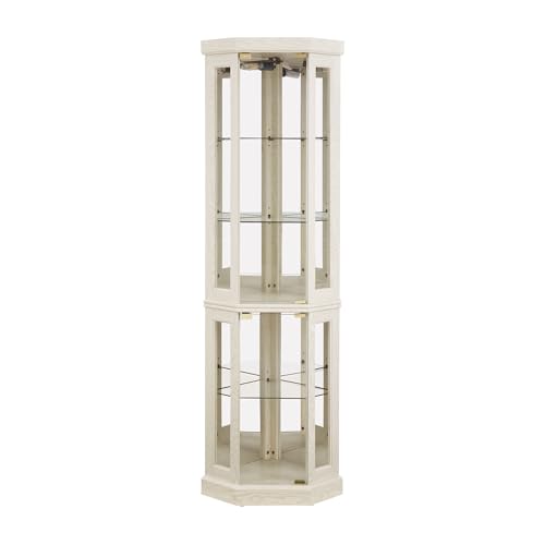 HRVEOCEI Curio Cabinet with Lighted, Display Cabinet with Glass Doors, Corner China Cabinets with Tempered Adjustable Glass Shelves & Carved Decoration (Antique White, Tall)