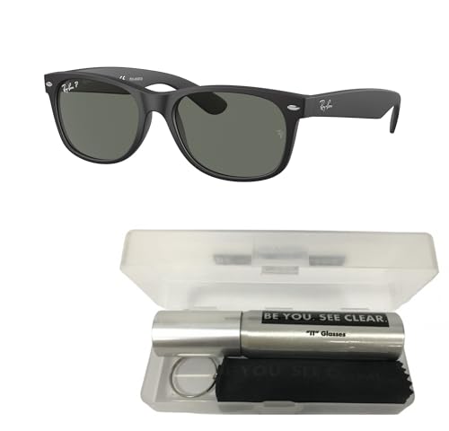 Ray-Ban RB2132 Sunglasses Bundle: RB 2132 NEW WAYFARER 622/58 New Wayfarer Rubber Black Pola and Eyewear Cleaning Kit2