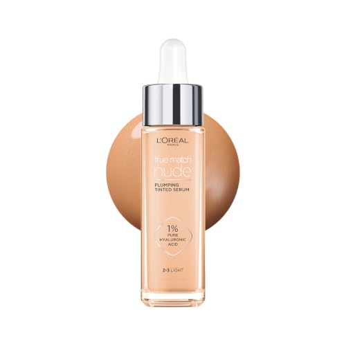 LOreal Paris True Match Nude Plumping Tinted Serum 1% Hyaluronic Acid Instantly Evens Brightens and Hydrates Skin Shade 2-3 Light