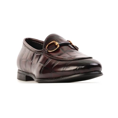 Image of Monkstory Horsebit Smart Croc-Effect Slip-Ons - Burgundy