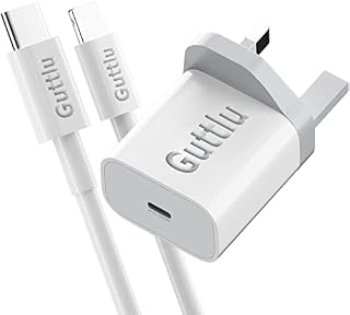 Guttlu USB C Plug 18W and USB C Charger cable compatible with iPhone 13 Pro Max Mini 12 11 XR XS SE Galaxy S21ultra S20 socket Fast charger and cable (1m) for iPhone 13 Pro UK plug USB-C adapter