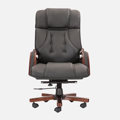 Image of LAKDI Furniture Co High Back Fully Cushioned Leatherite with Wooden Work Office Chair | Revolving Chair | Executive Chair | Director Chair 5-Year Warranty & Free Assembly -Balck