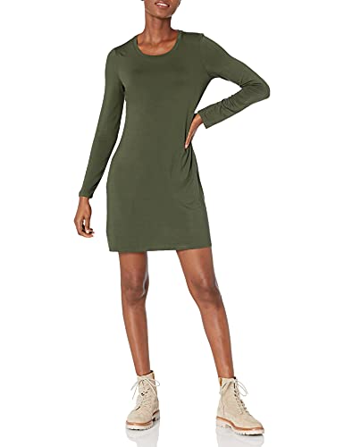Amazon Brand - Daily Ritual Women's Jersey Long-Sleeve Scoop-Neck T-Shirt Dress, Forest Green, X-Small