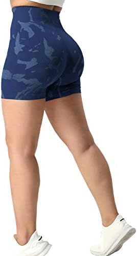 YEOREO Women Seamless Camo Shorts High Waisted Gym Yoga Workout Navy M