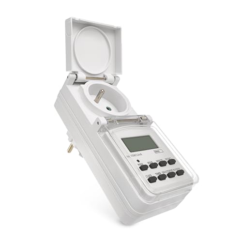 EMOS - Minuterie numérique d'extérieur - Prise IP44 française - Timer d'extérieur avec Capuchon de Protection, 10 programmes, Protection Tactile...