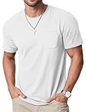 MAGCOMSEN Mens Pocket Tee Shirts Sun Protection Cooling Summer Tee Crewneck Short Sleeve Lightweight Moisture Wicking T Shirt White L