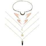 Inbagi 4 Pcs Cosplay Fairy Ears for Women Include 2 Pairs Fairy Pixie Elf Ears Crystal Head Chain Moon Head Chain Bohemian Moon Star Necklace for Girls Cosplay Costume Witches Accessory (Bronze Black)