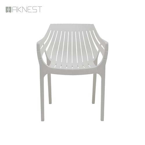 Image of OAKNEST Supreme Spectrum Plastic Arm Chair - Modern Slatted Stackable Chair for Living Room, Dining, Garden, Balcony, Restaurant & Cafe | Indoor Outdoor Designer Chair, Set of 2, Milky White