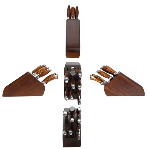 Image of MSY BIGSUNNY 9pcs Knife Block Set, German Steel Kitchen Knife Set with Bone Chopper, Precious Pakkawood Handle for Chef Knife Block Set